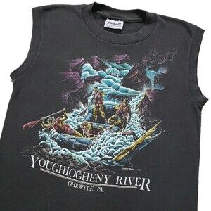 Vintage 80s Youghiogheny White Water Rafting Sz Small USA Made Mens Tank Top